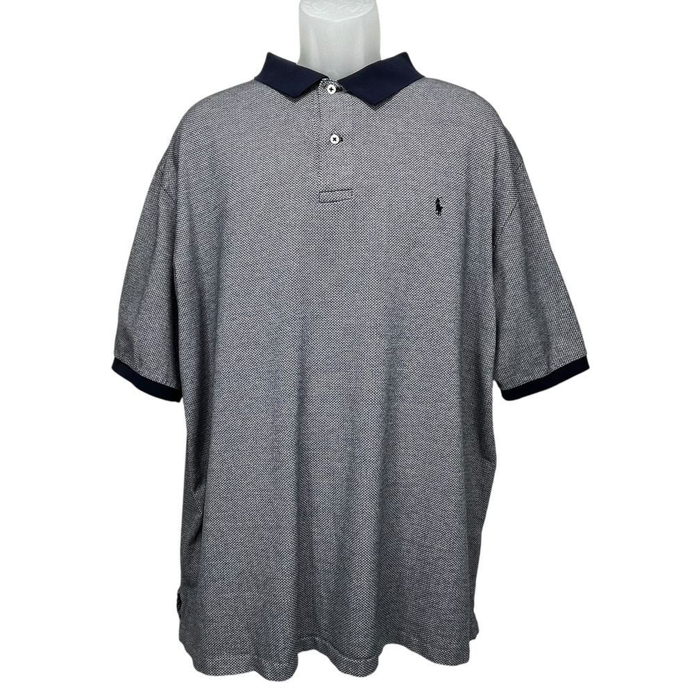 Polo Ralph Lauren Men's 2XLT‎ Vintage Herringbone Blue/White Cotton Polo Shirt